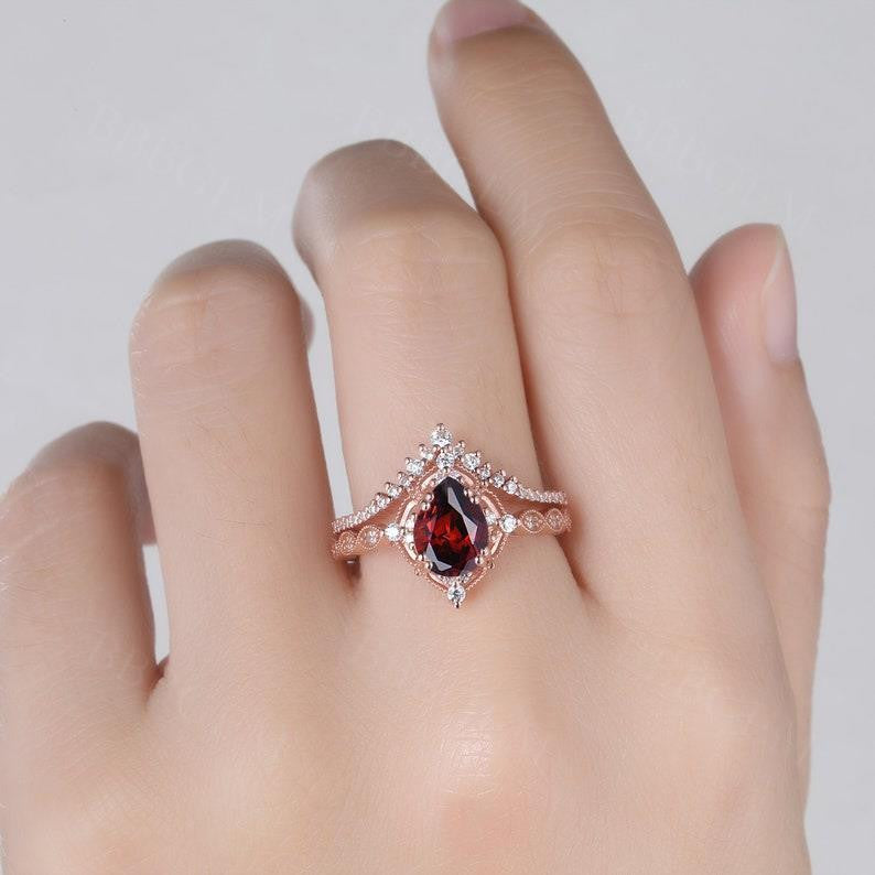 Diamond Matching Band-BBBGEM Garnet Engagement Ring