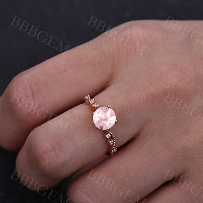 rose quartz wedding ring-BBBGEM rose quartz ring