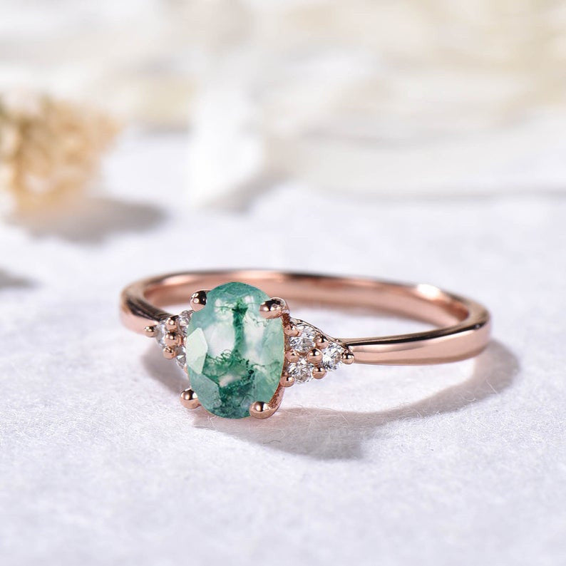 moss agate engagement ring