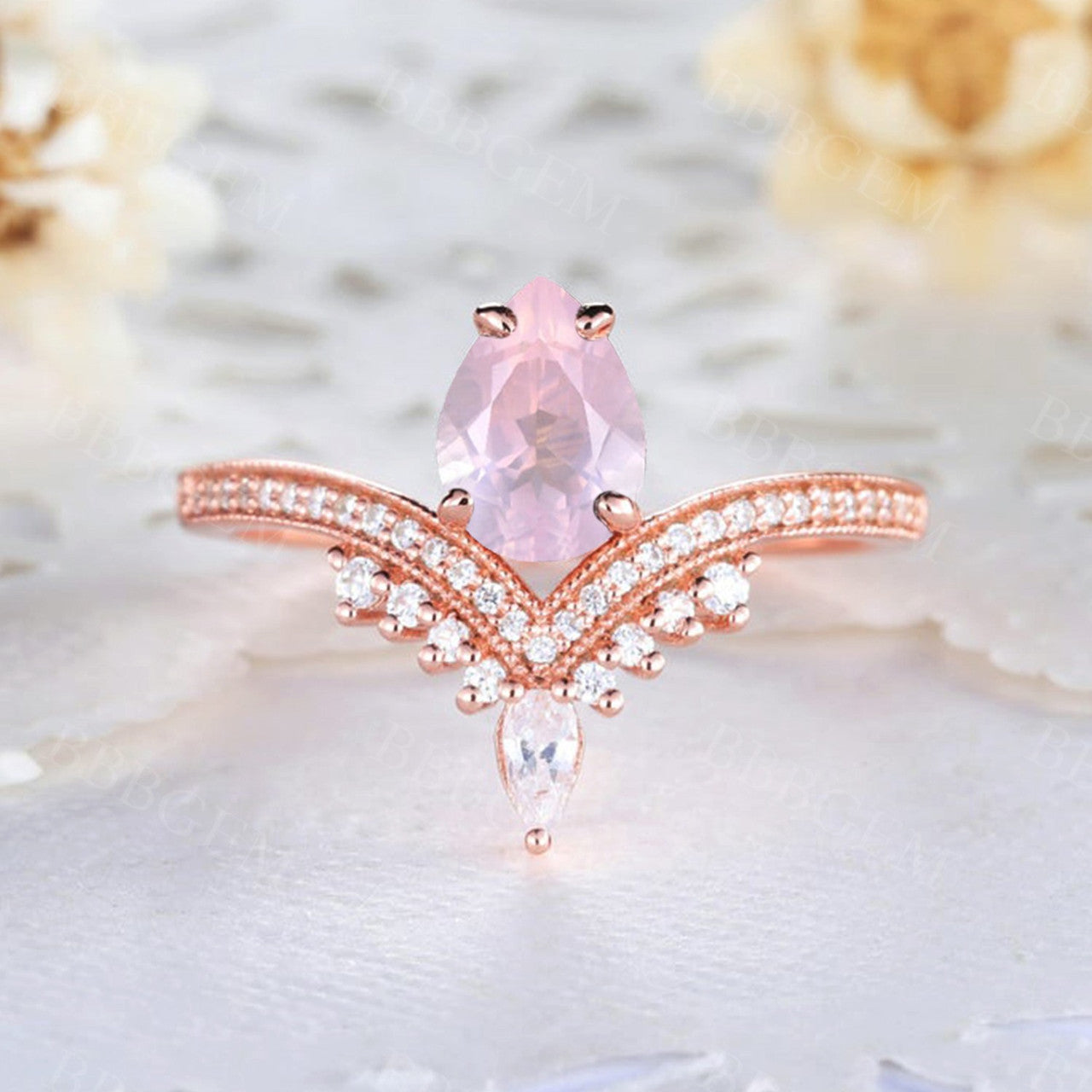 pink quartz ring gold-bbbgem pink quartz ring gold