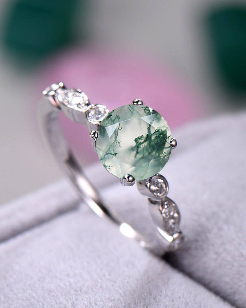 moss agate diamond ring