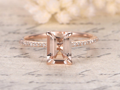 Emerald Cut Morganite Engagement Rings