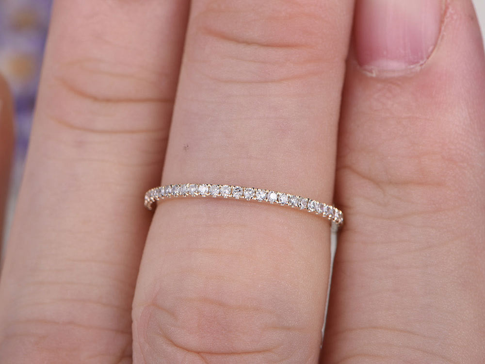 micro pave diamond engagement ring,Full eternity wedding bands women,14k rose gold bridal ring,stackable band,custom made fine jewelry,Thin