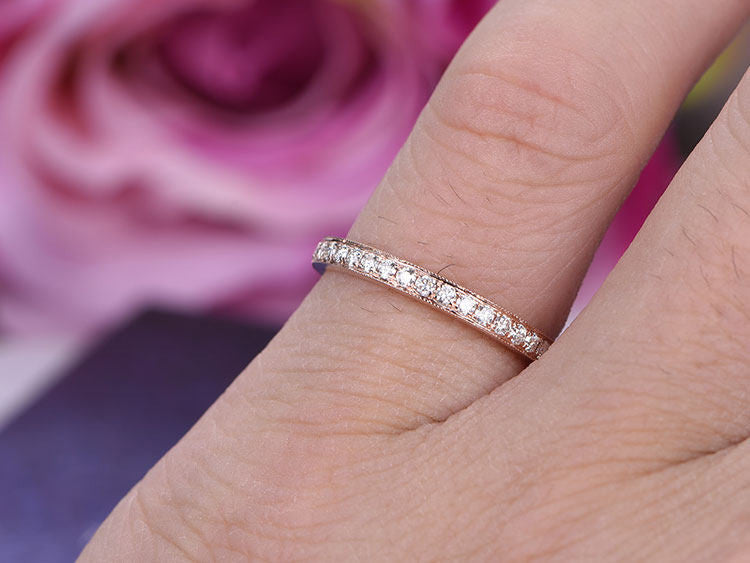 Petite set Moissanite Matching Band in 14k White gold Half Eternity wedding ring Anniversay promise ring