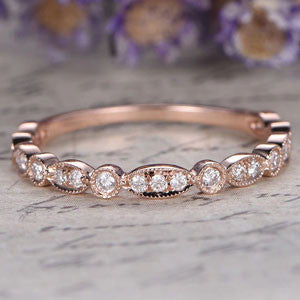 Marquise set Diamond Wedding Band,Solid 14K rose Gold,3/4 Eternity engagement ring,promise ring,custom make fine jewelry,unique