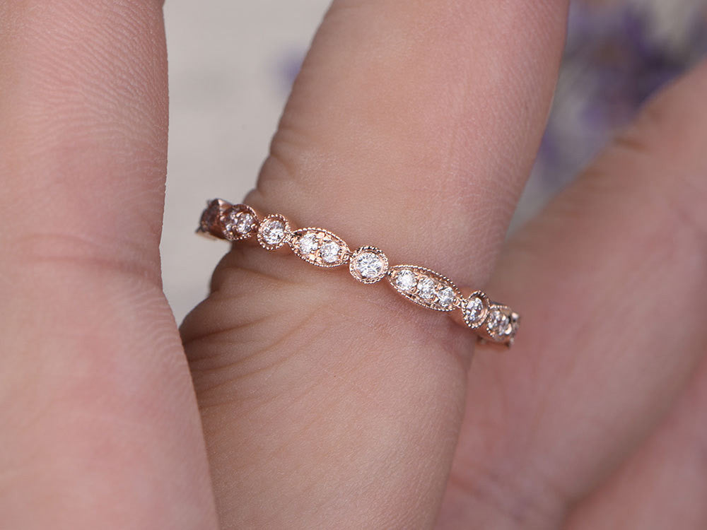 Marquise set Diamond Wedding Band,Solid 14K rose Gold,3/4 Eternity engagement ring,promise ring,custom make fine jewelry,unique