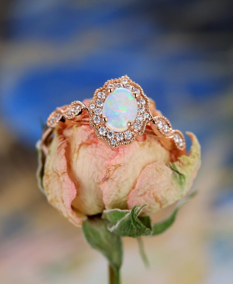 Opal And Diamond Ring-BBBGEM Oval Opal Ring