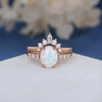 Oval Cut Opal Engagement Ring Rose Gold -BBBGEM Fire Opal Ring Oval Shaped