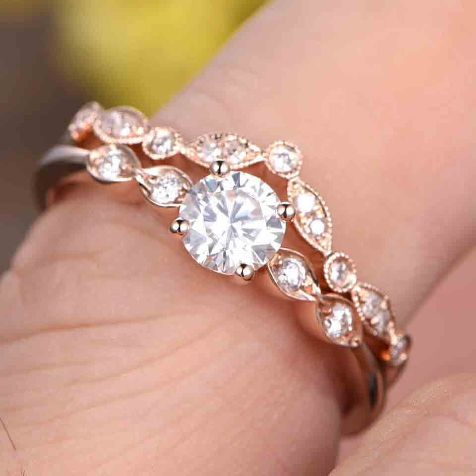 moissanite vintage engagement rings set-BBBGEM moissanite wedding set