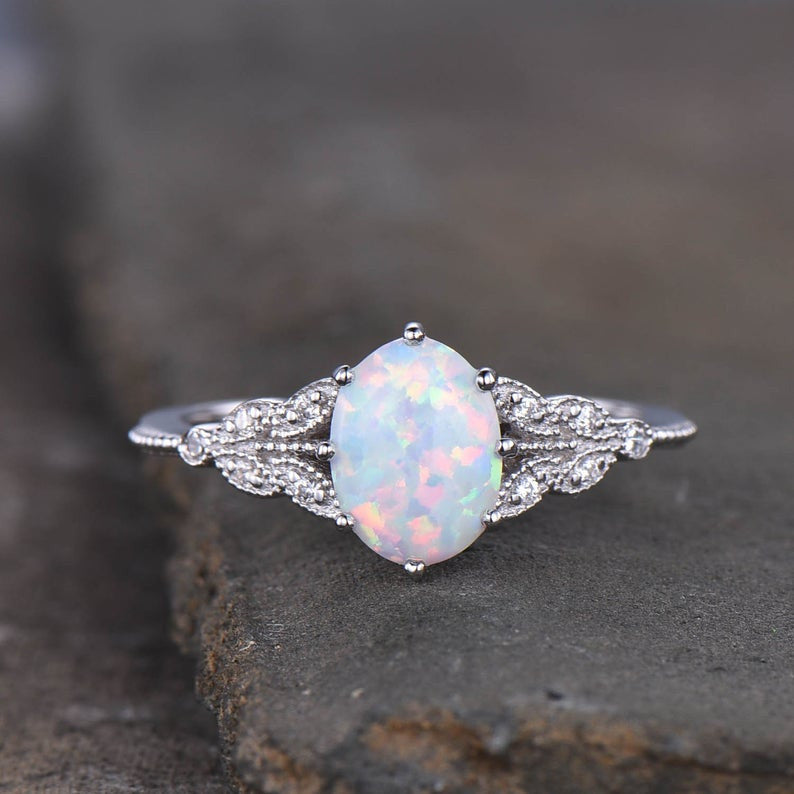 Opal Engagement Ring White Gold-bbbgem Oval Fire Opal Engagement Ring