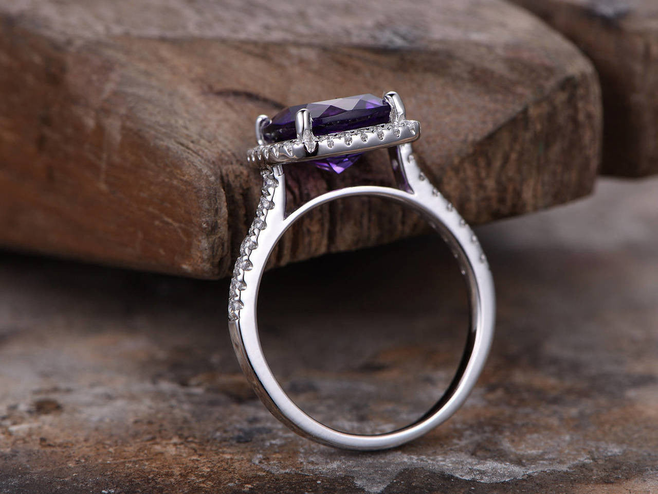 8mm Cushion Amethyst engagement ring