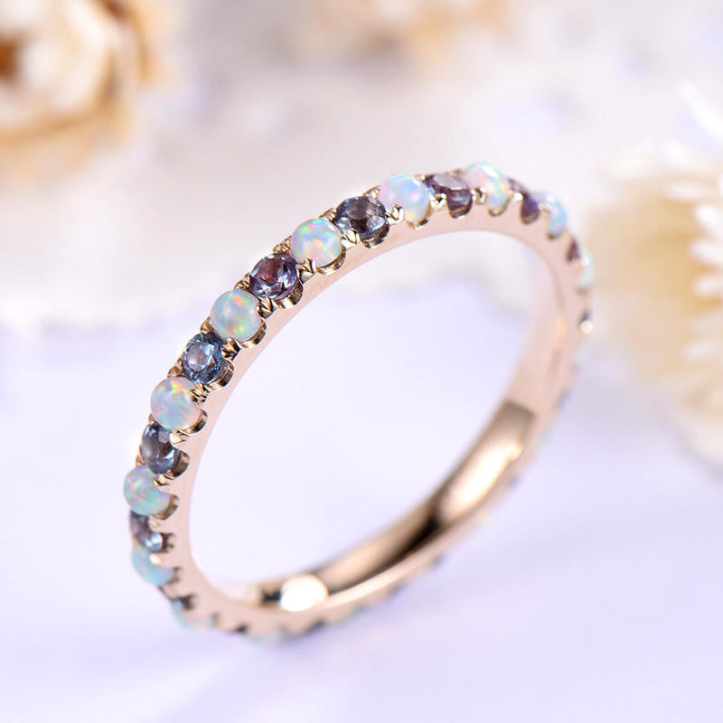 full eternity opal and alexandrite band-BBBGEM alexandrite and opal everyday band