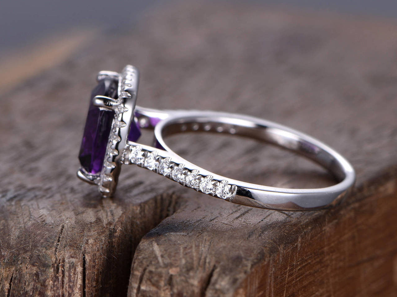 8mm Cushion Amethyst engagement ring