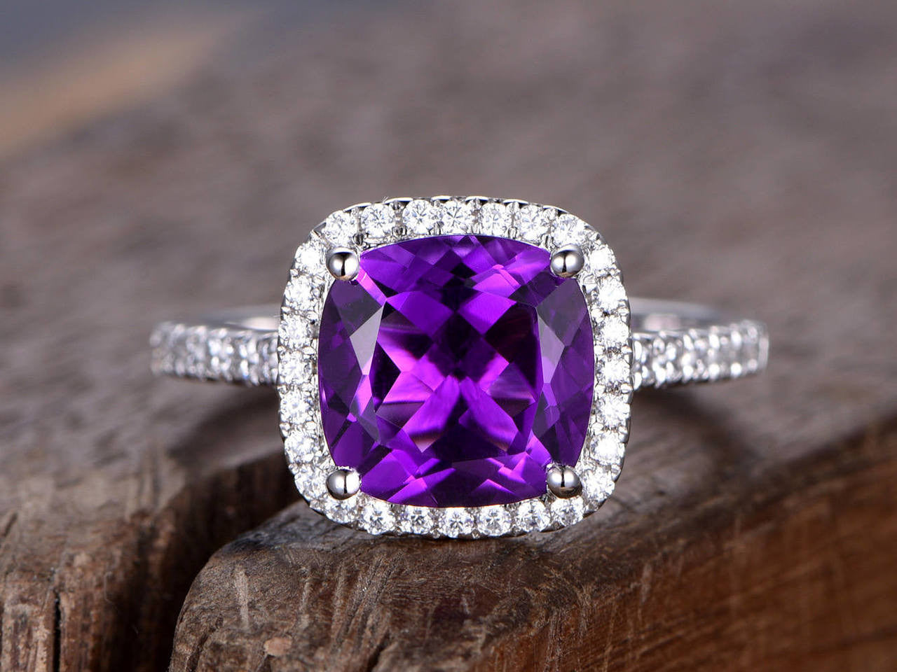 8mm Cushion Amethyst engagement ring