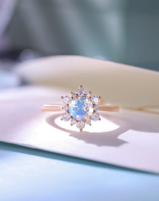 floral Moonstone engagement ring rose gold