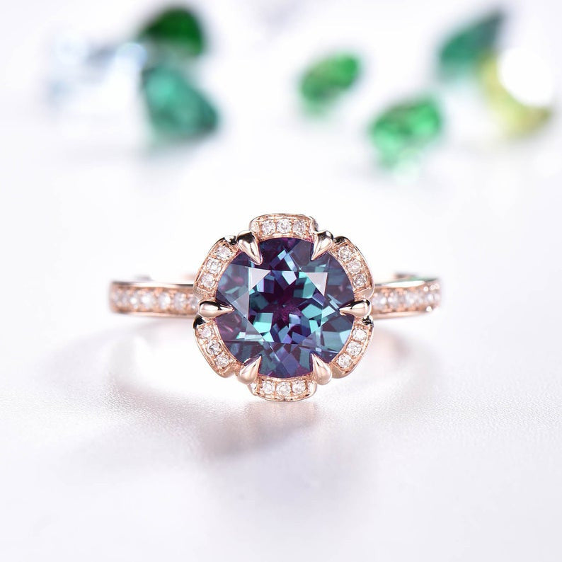 Alexandrite Engagement Ring Rose Gold