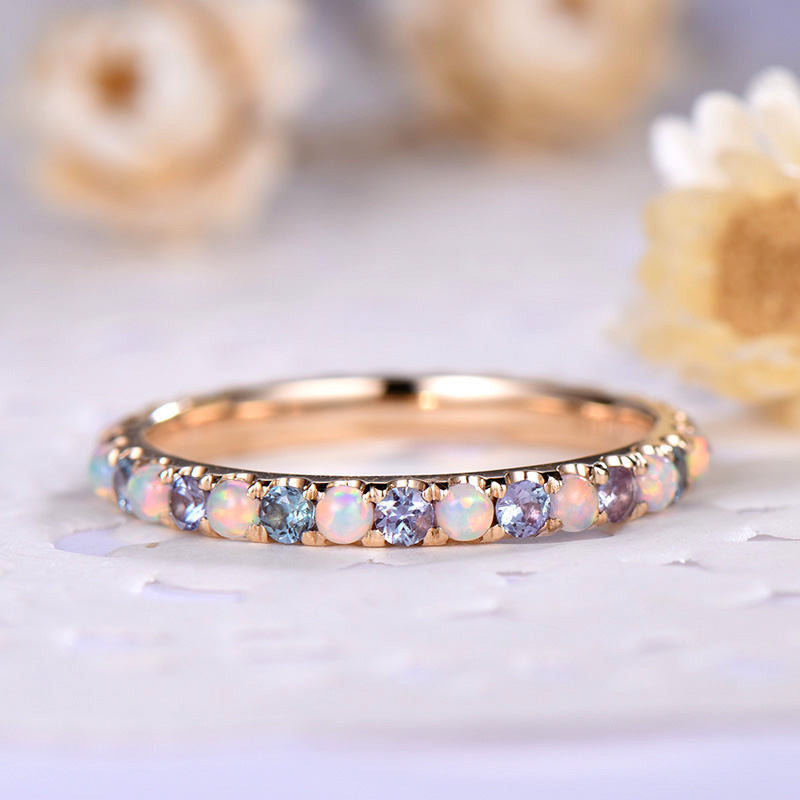 opal wedding ring rose gold