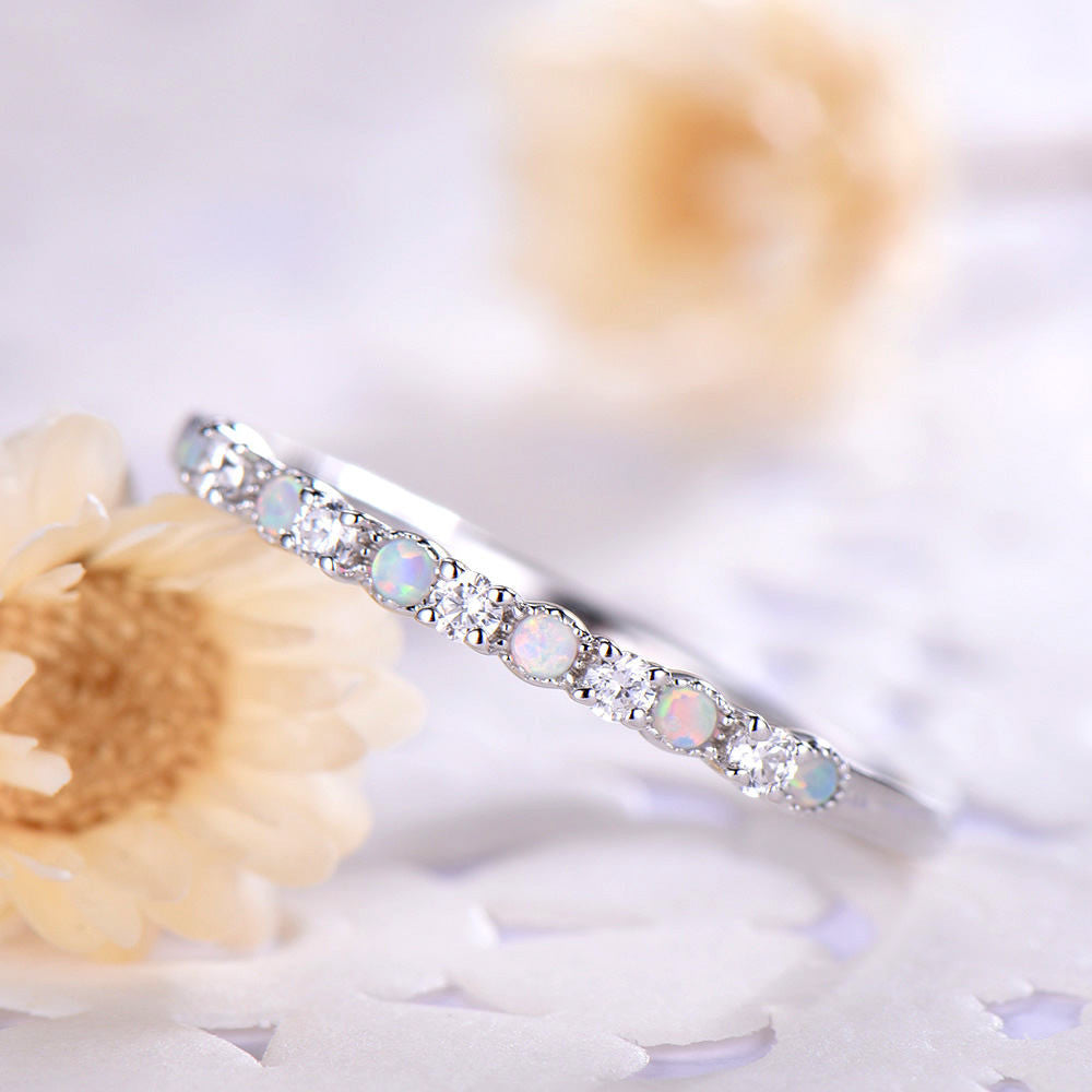 Silver Opal Ring-BBBGEM CZ Opal Anniversary Band