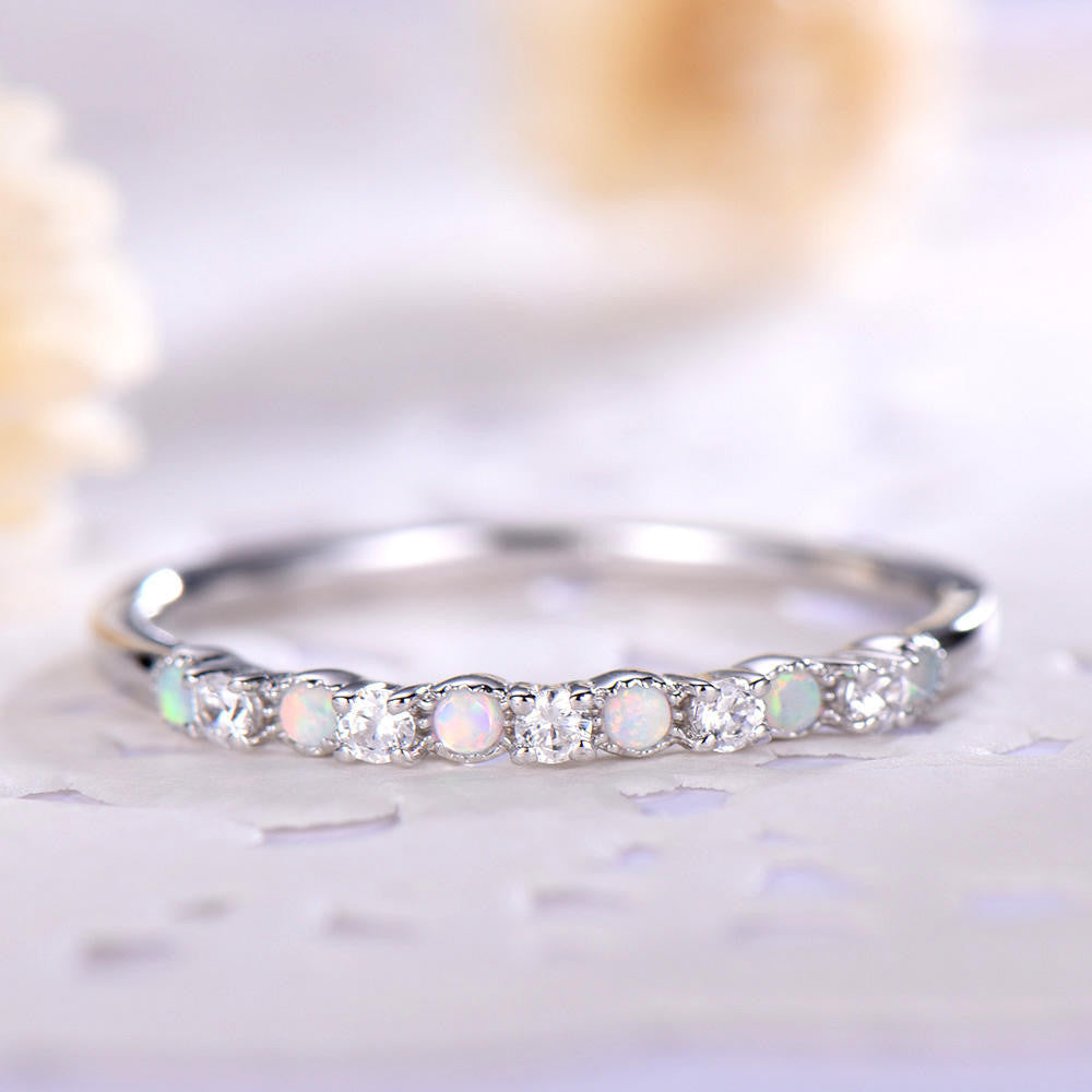 Silver And Opal Ring-BBBGEM CZ Opal Anniversary Band