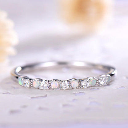 Silver And Opal Ring-BBBGEM CZ Opal Anniversary Band