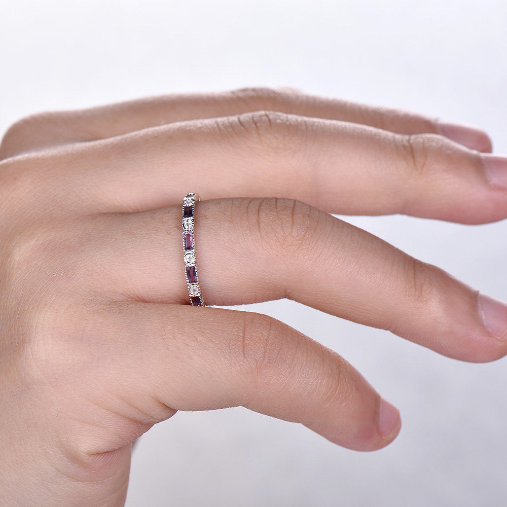 Amethyst Wedding Ring Amethyst Ring Full Eternity Ring 925 Sterling silver White Gold Plated February Birthstone Ring Purple Gemstone