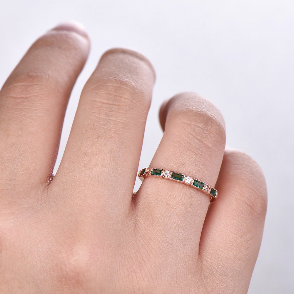 Silver Emerald Wedding Rings