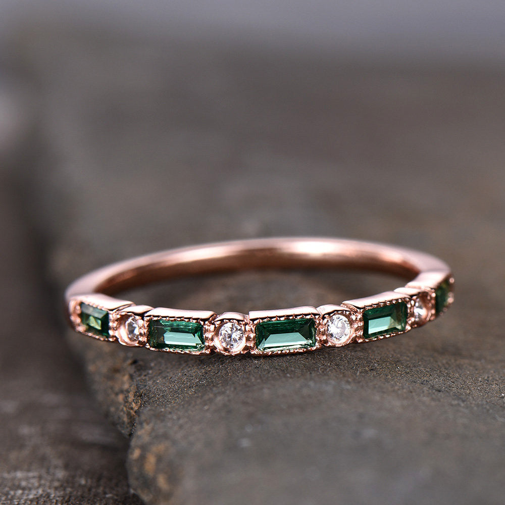 Silver Emerald Wedding Rings