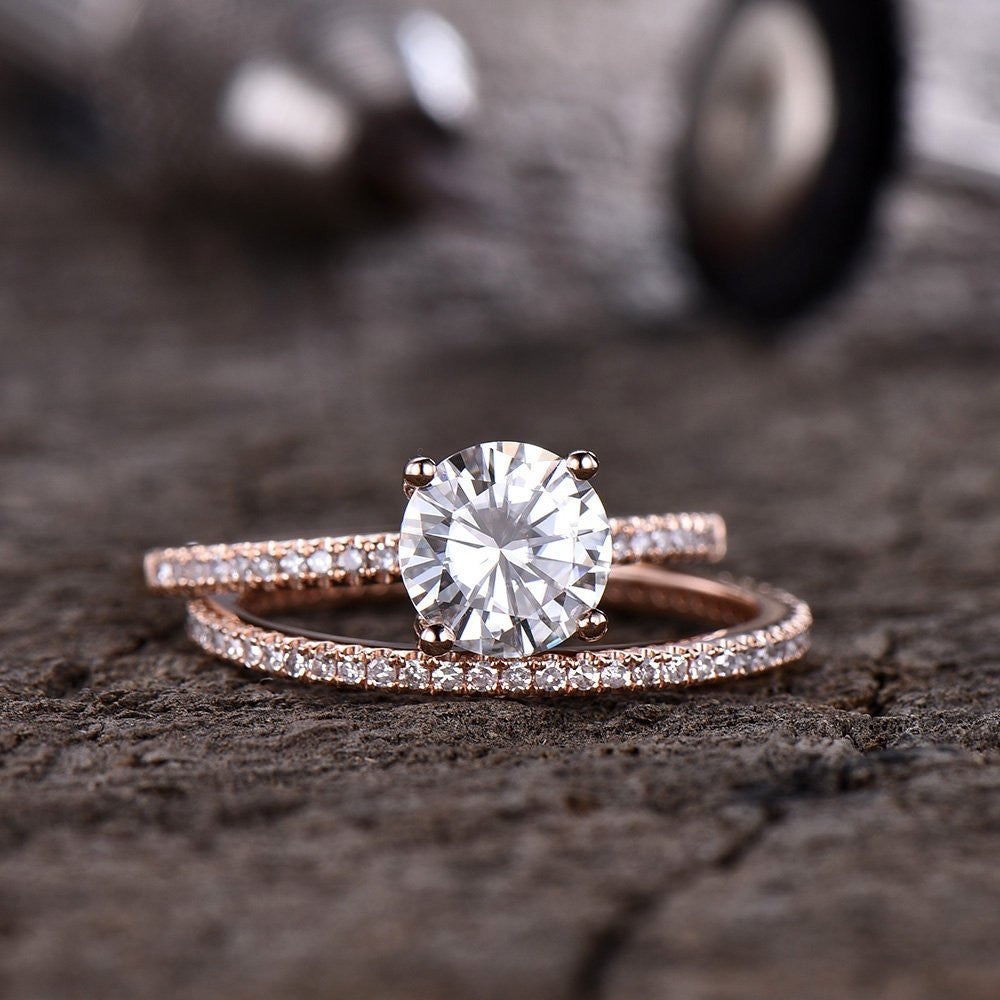 Forever One Moissanite Engagagement Ring Rose Gold-BBBGEM Rose Gold Moissanite Engagement Rings 7MM