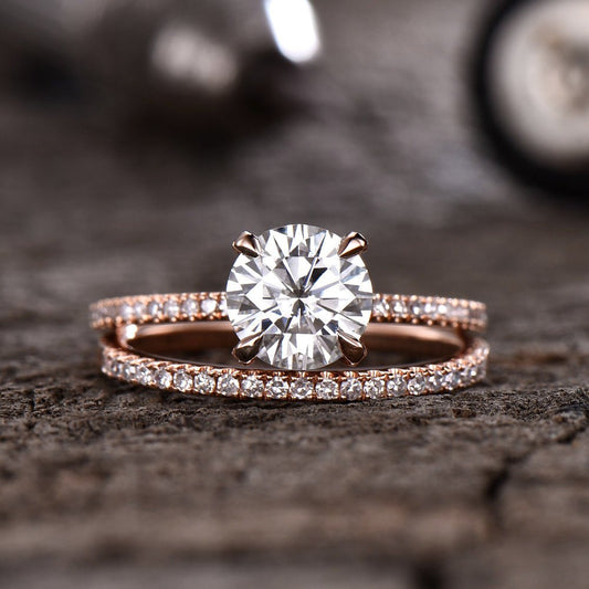 Forever One Moissanite Engagagement Ring Rose Gold-BBBGEM Moissanite Engagement Rings