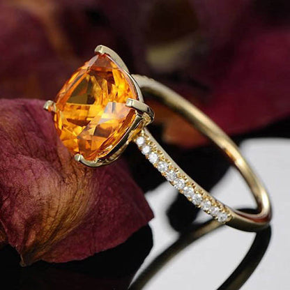 7mm cushion citrine promise ring - BBBGEM Cushion Citrine Diamond Pave Ring