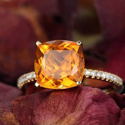 cushion cut 1.65ct citrine gold ring - BBBGEM Cushion Citrine Diamond Pave Ring