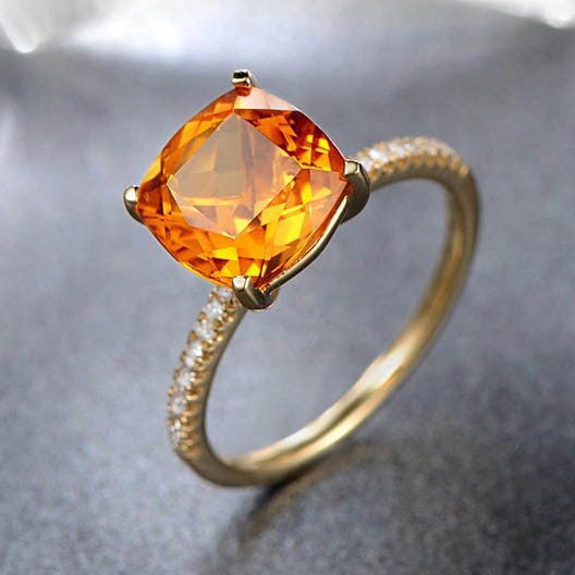 cushion cut citrine rings - BBBGEM Cushion Citrine Diamond Pave Ring