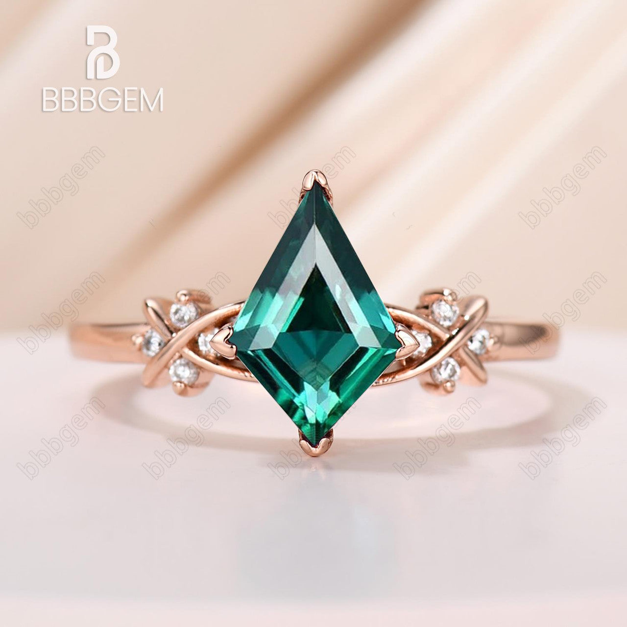 Kite Emerald Ring Set- 925 Sterling Silver Genuine Emerald Engagement Ring for Women- Promise Ring May Birthstone Anniversary Gift for Her