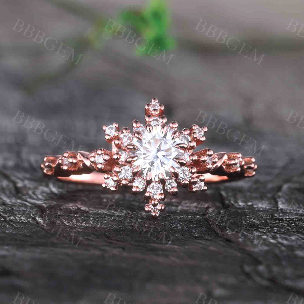 0.5CT Round Cut Moissanite Engagement Ring Solid Rose Gold Moissanite Wedding Band