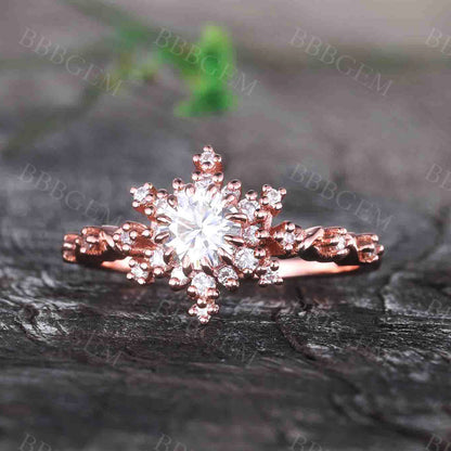 0.5CT Round Cut Moissanite Engagement Ring Solid Rose Gold Moissanite Wedding Band