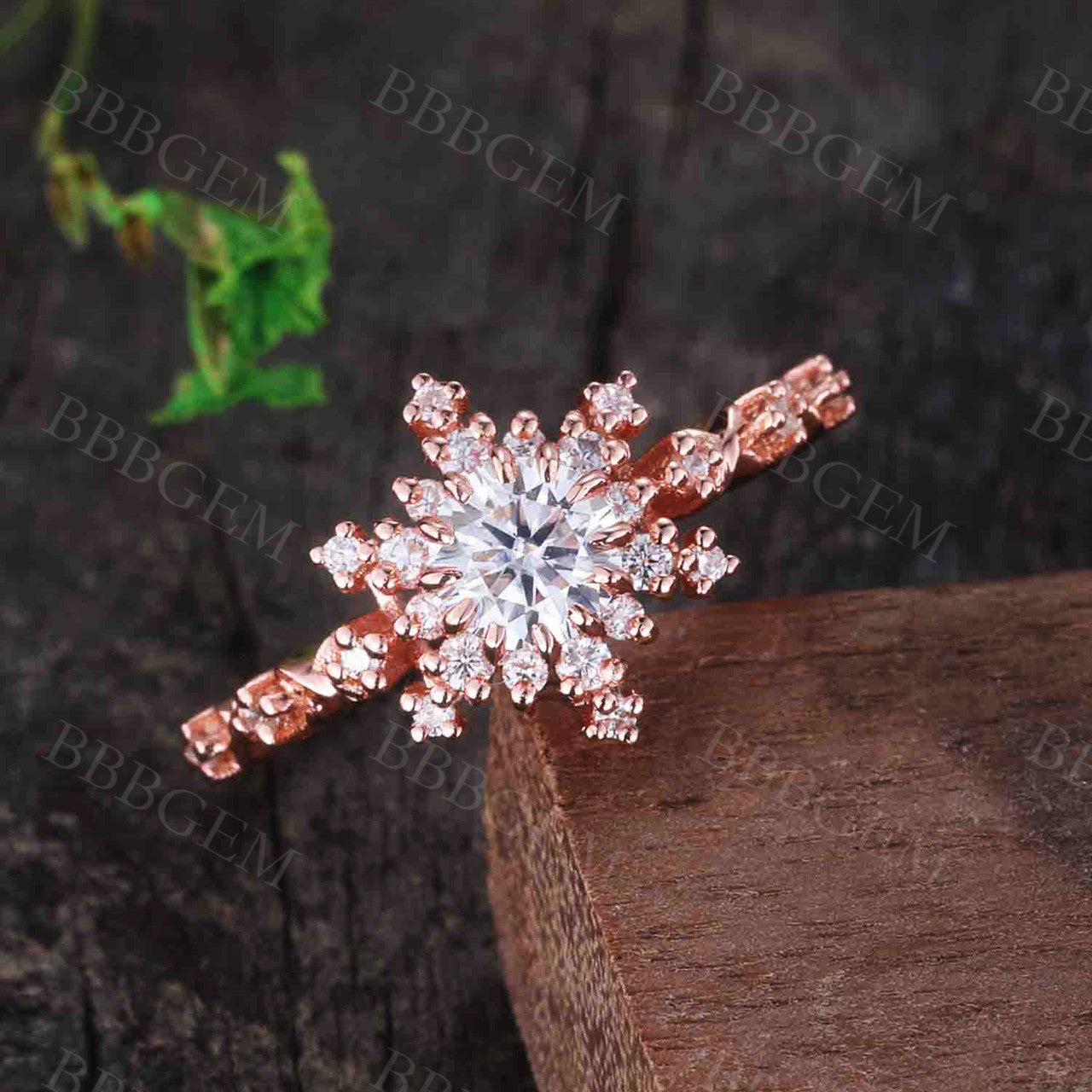 0.5CT Round Cut Moissanite Engagement Ring Solid Rose Gold Moissanite Wedding Band