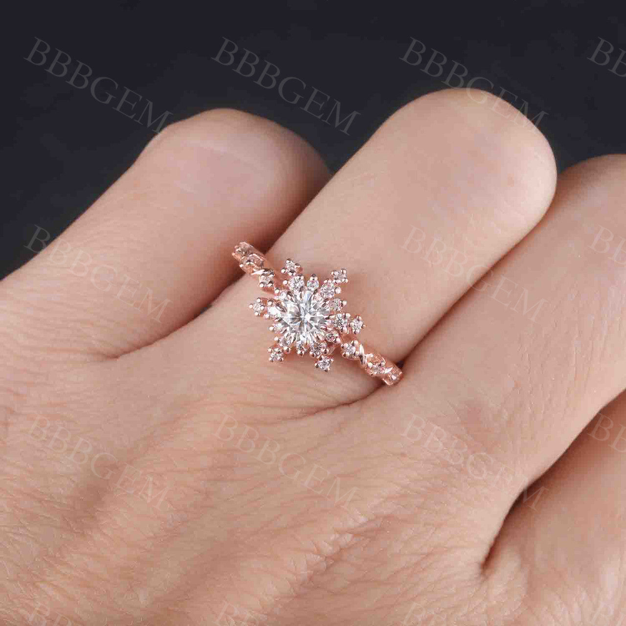 0.5CT Round Cut Moissanite Engagement Ring Solid Rose Gold Moissanite Wedding Band