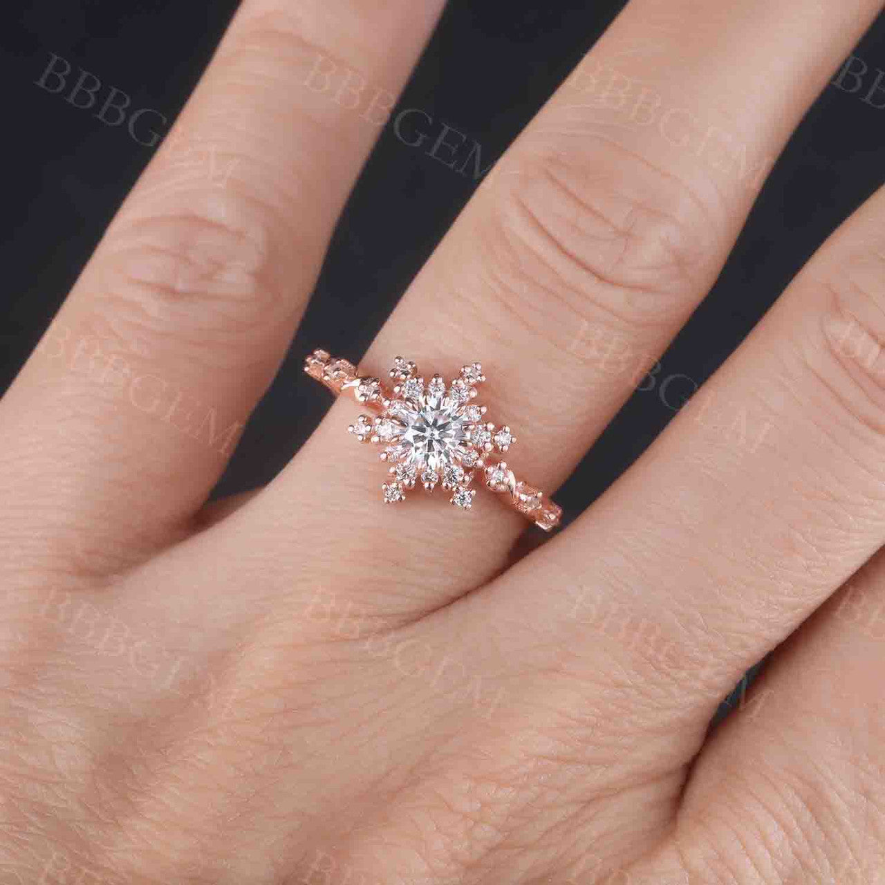 0.5CT Round Cut Moissanite Engagement Ring Solid Rose Gold Moissanite Wedding Band