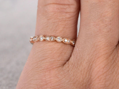 Moissanite Wedding Band  Rose Gold-BBBGEM Round and Marquise Moissanite Ring