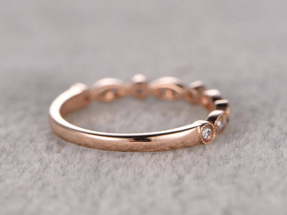 Moissanite Wedding Band  Rose Gold-BBBGEM Round and Marquise Moissanite Ring