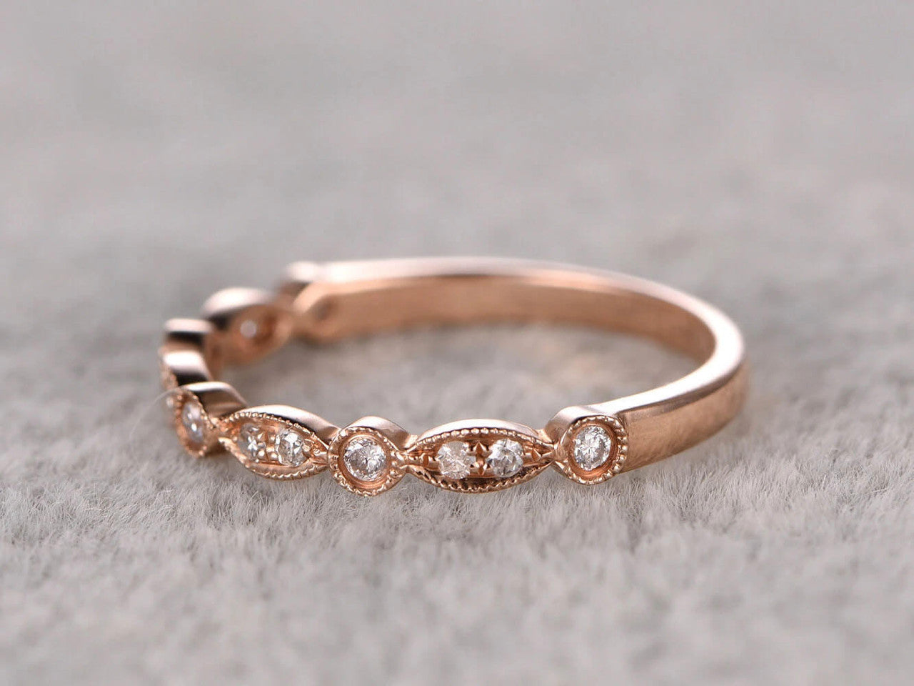 Moissanite Wedding Band  Rose Gold-BBBGEM Round and Marquise Moissanite Ring