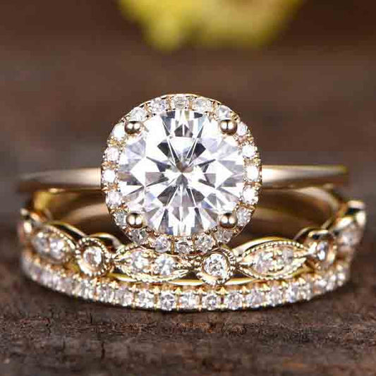 Moissnaite Wedding Sets Yellow Gold