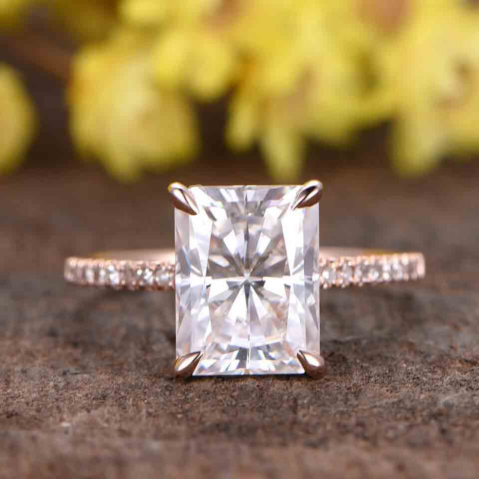 3 Carat Radiant Cut Moissanite Engagement Rings-radiant cut moissanite wedding ring rose gold