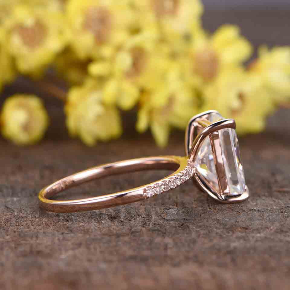 moissanite promise ring-radiant cut moissanite wedding ring rose gold