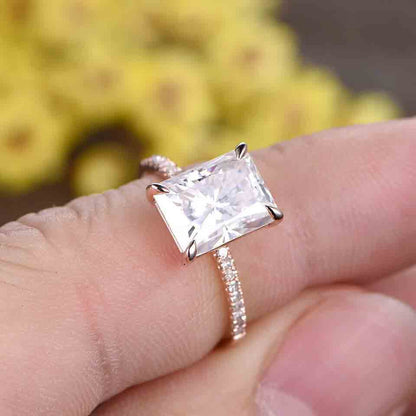 3 Carat Radiant Cut Moissanite Engagement Rings-radiant cut moissanite wedding ring rose gold