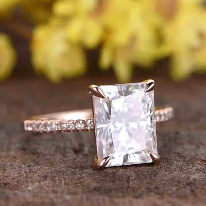 moissanite engagement rings-radiant cut moissanite wedding ring rose gold