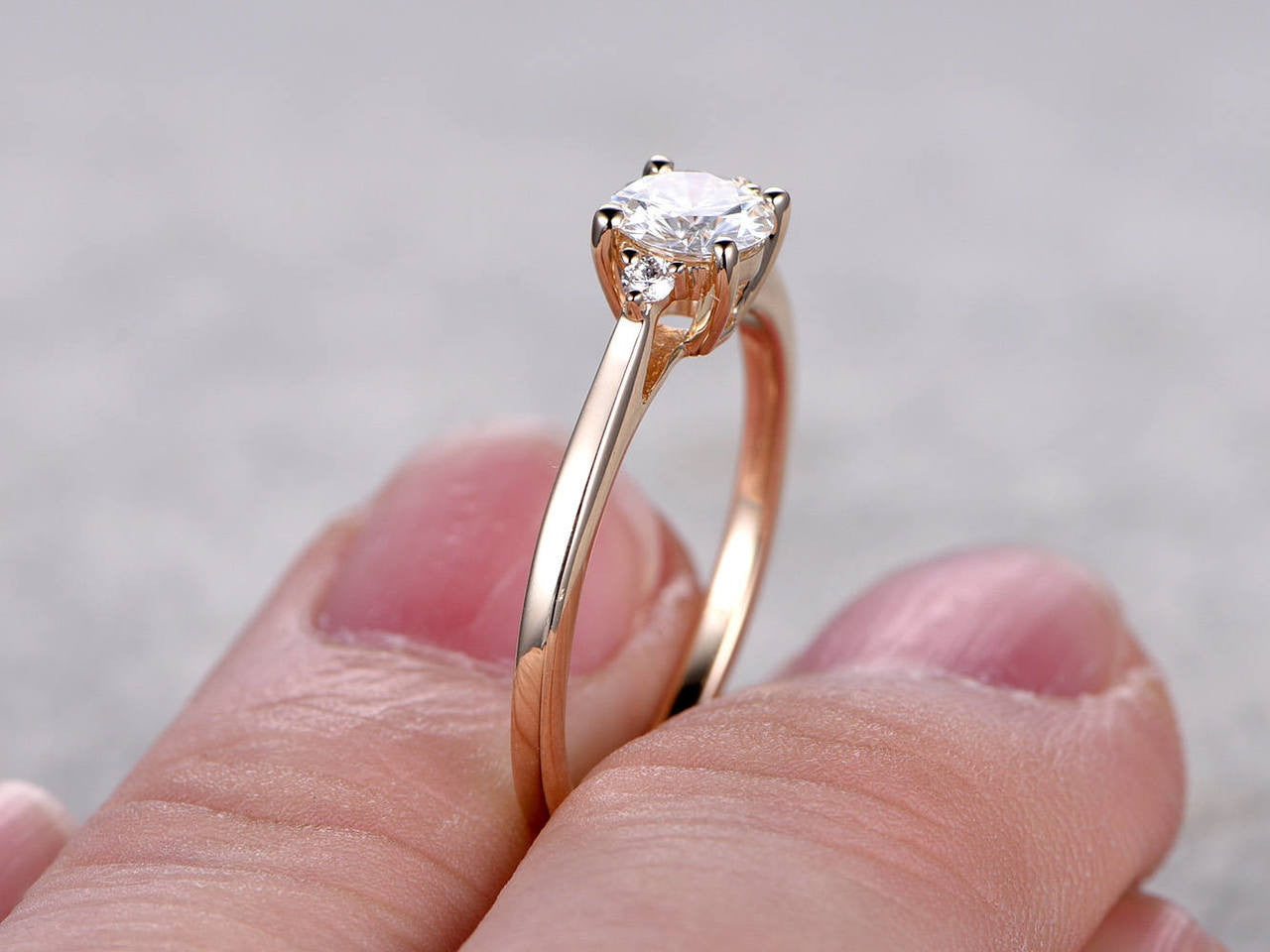 Three Stone Moissanite Engagement Rings yellow gold