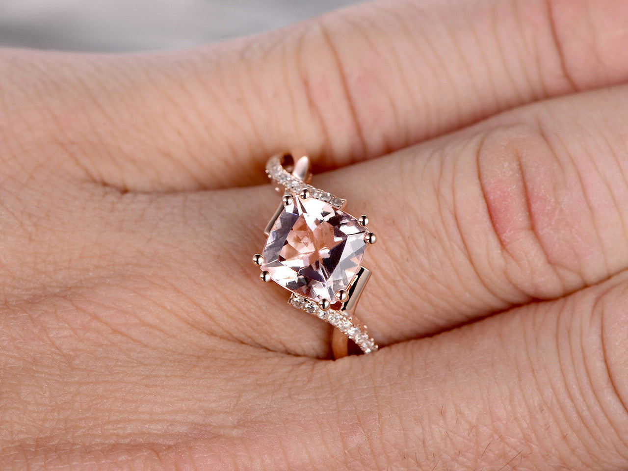 Cushion Cut Morganite Engagement Ring