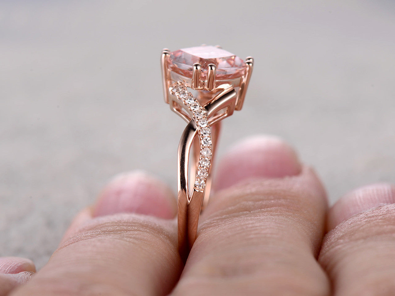 Cushion Cut Morganite Engagement Ring