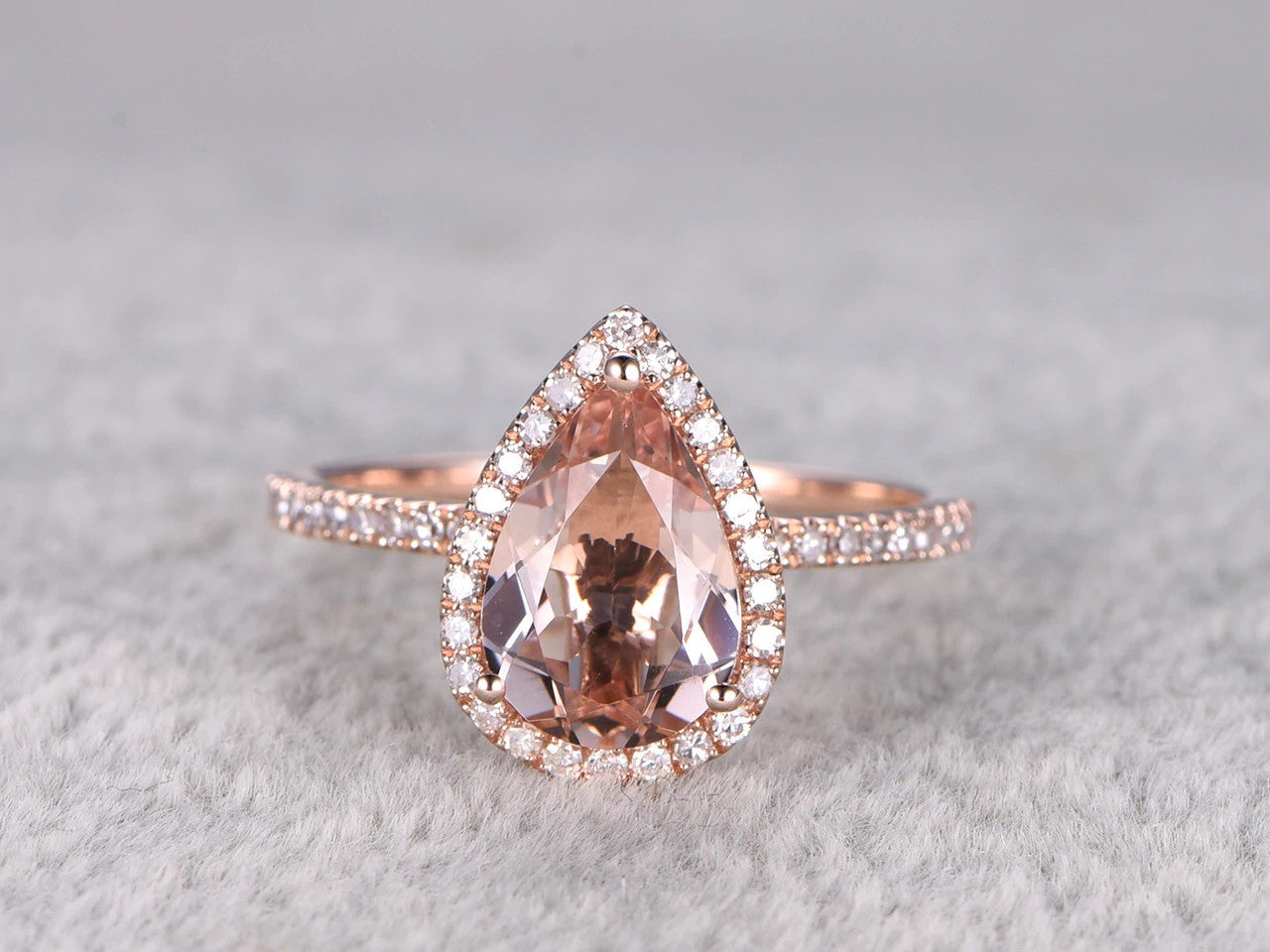 Pear Shaped Morganite Ring-BBBGEM Rose Gold Pear Morganite Ring